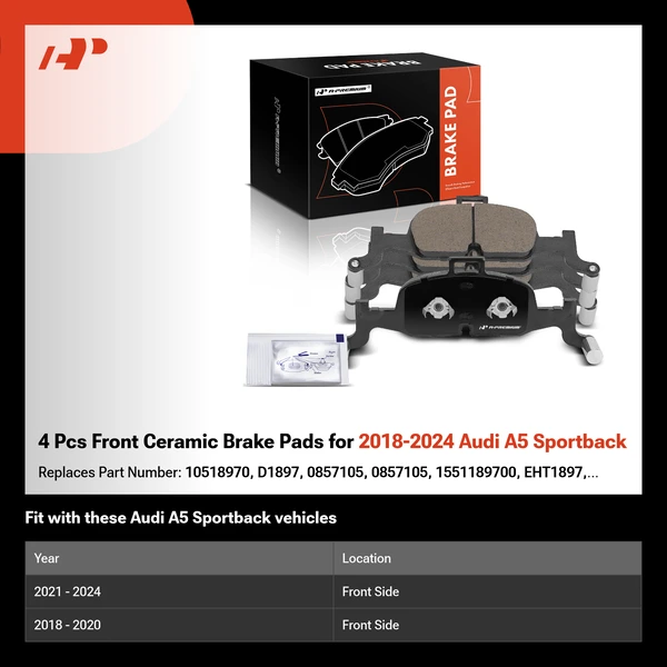 4 Pcs Front Ceramic Brake Pads for 2018-2024 Audi A5 Sportback