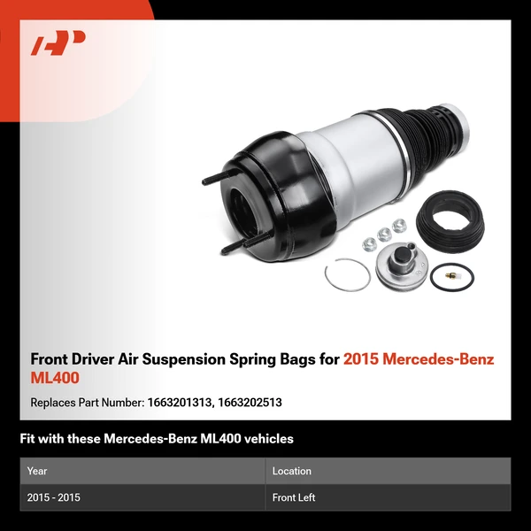 Front Driver Air Suspension Spring Bags for 2015 Mercedes-Benz ML400