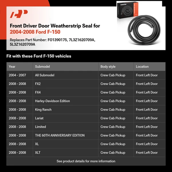 Front Driver Door Weatherstrip Seal for 2004-2008 Ford F-150
