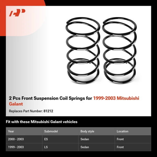 2 Pcs Front Suspension Coil Springs for 1999-2003 Mitsubishi Galant