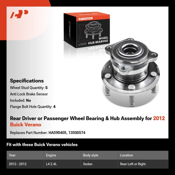 Rear Driver or Passenger Wheel Bearing & Hub Assembly for 2012 Buick Verano