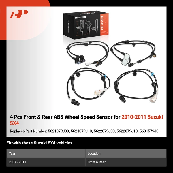 4 Pcs Front & Rear ABS Wheel Speed Sensor for 2010-2011 Suzuki SX4