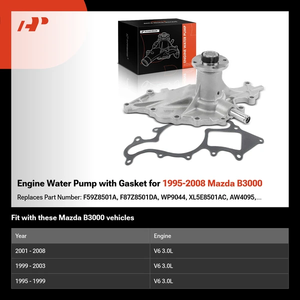 Engine Water Pump with Gasket for 1995-2008 Mazda B3000