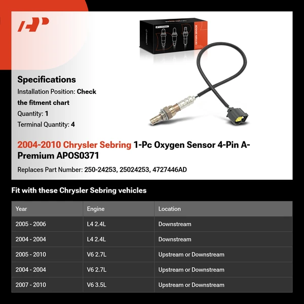 2004-2010 Chrysler Sebring 1-Pc Oxygen Sensor 4-Pin A-Premium APOS0371