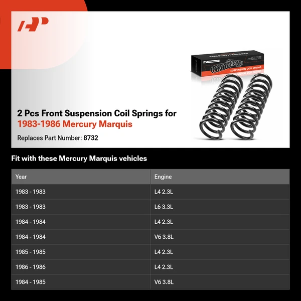2 Pcs Front Suspension Coil Springs for 1983-1986 Mercury Marquis