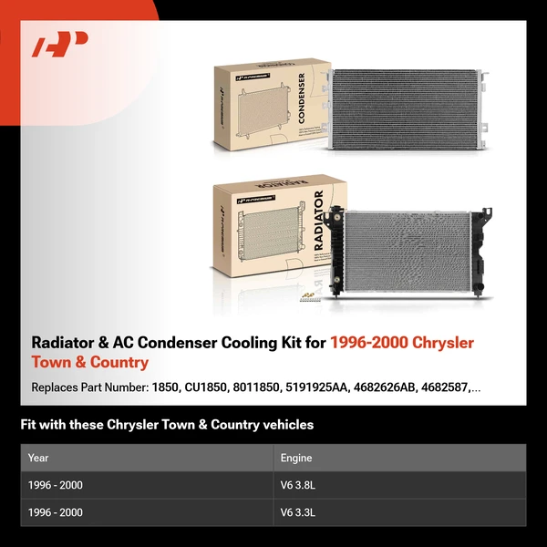 Radiator & AC Condenser Cooling Kit for 1996-2000 Chrysler Town & Country