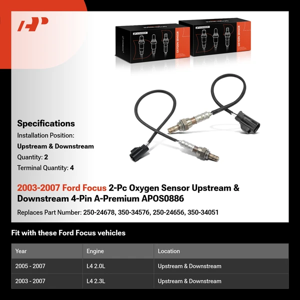 2003-2007 Ford Focus 2-Pc Oxygen Sensor Upstream & Downstream 4-Pin A-Premium APOS0886