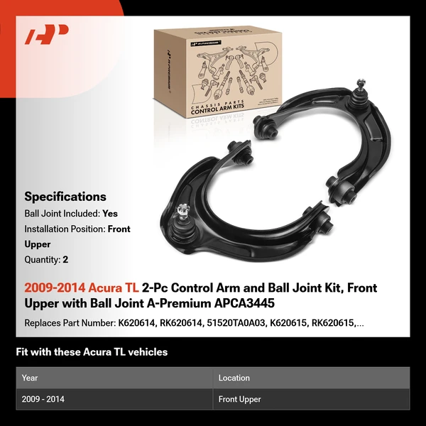 2009-2014 Acura TL 2-Pc Control Arm and Ball Joint Kit, Front Upper with Ball Joint A-Premium APCA3445