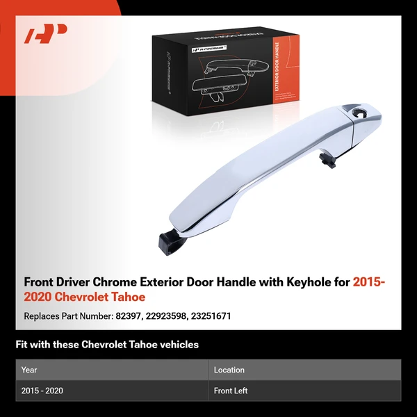 Front Driver Chrome Exterior Door Handle with Keyhole for 2015-2020 Chevrolet Tahoe