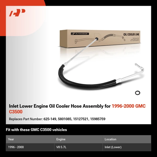 Inlet Lower Engine Oil Cooler Hose Assembly for 1996-2000 GMC C3500