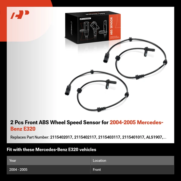 2 Pcs Front ABS Wheel Speed Sensor for 2004-2005 Mercedes-Benz E320