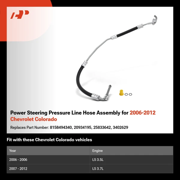 Power Steering Pressure Line Hose Assembly for 2006-2012 Chevrolet Colorado
