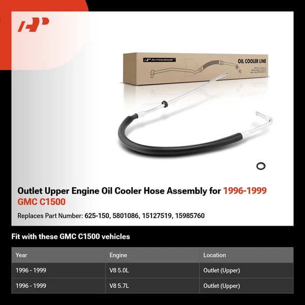 Outlet Upper Engine Oil Cooler Hose Assembly for 1996-1999 GMC C1500