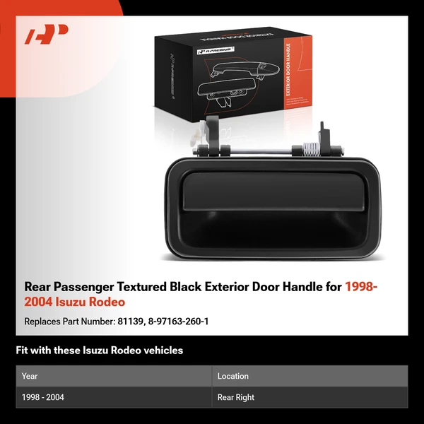 Rear Passenger Textured Black Exterior Door Handle for 1998-2004 Isuzu Rodeo