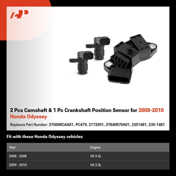 2 Pcs Camshaft & 1 Pc Crankshaft Position Sensor for 2008-2010 Honda Odyssey