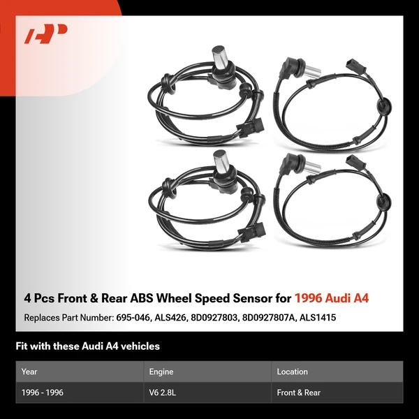 4 Pcs Front & Rear ABS Wheel Speed Sensor for 1996 Audi A4
