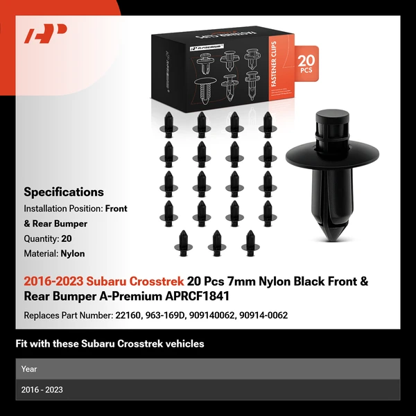 2016-2023 Subaru Crosstrek 20 Pcs 7mm Nylon Black Front & Rear Bumper A-Premium APRCF1841