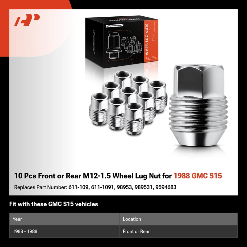 10 Pcs Front or Rear M12-1.5 Wheel Lug Nut for 1988 GMC S15