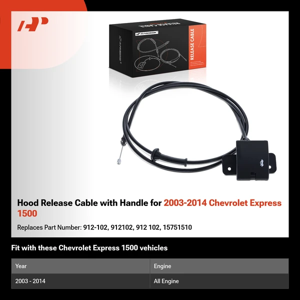 Hood Release Cable with Handle for 2003-2014 Chevrolet Express 1500