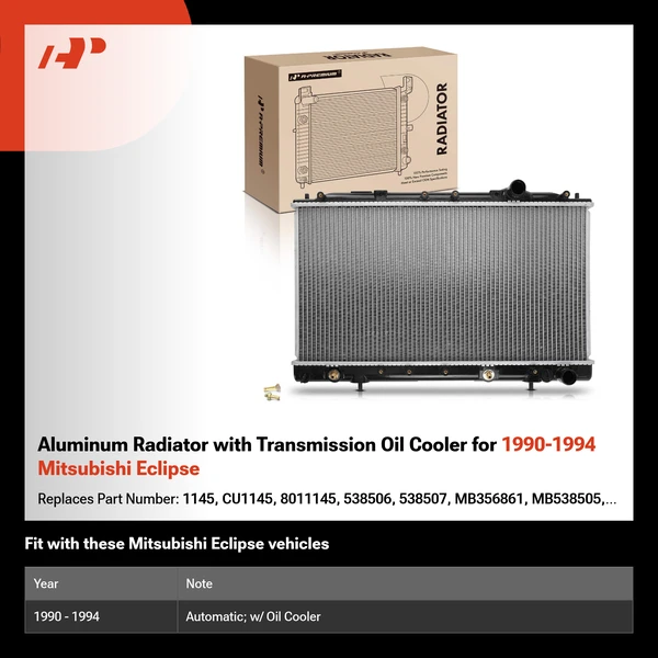 Aluminum Radiator with Transmission Oil Cooler for 1990-1994 Mitsubishi Eclipse