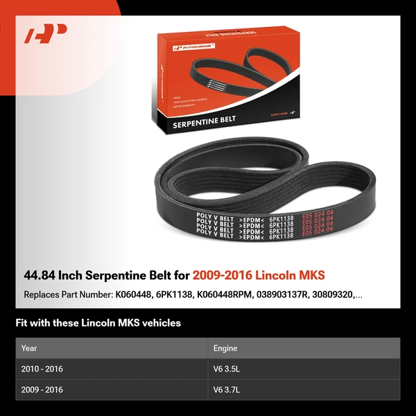 44.84 Inch Serpentine Belt for 2009-2016 Lincoln MKS