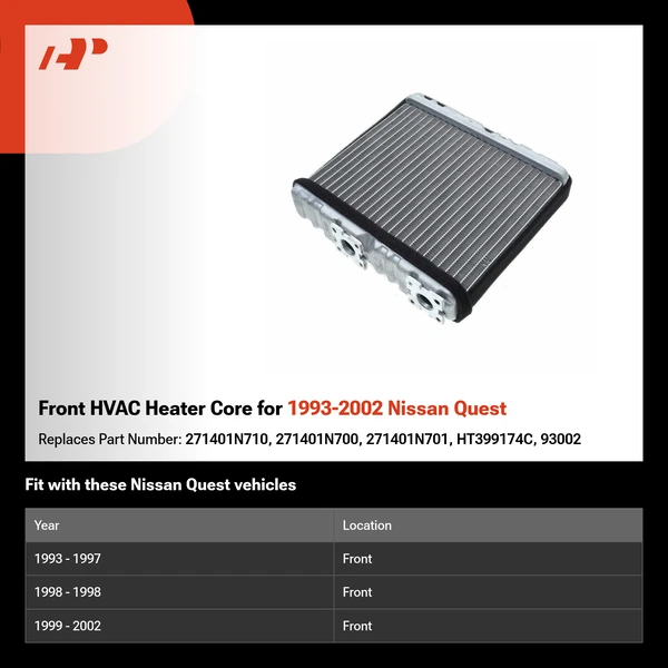 Front HVAC Heater Core for 1993-2002 Nissan Quest