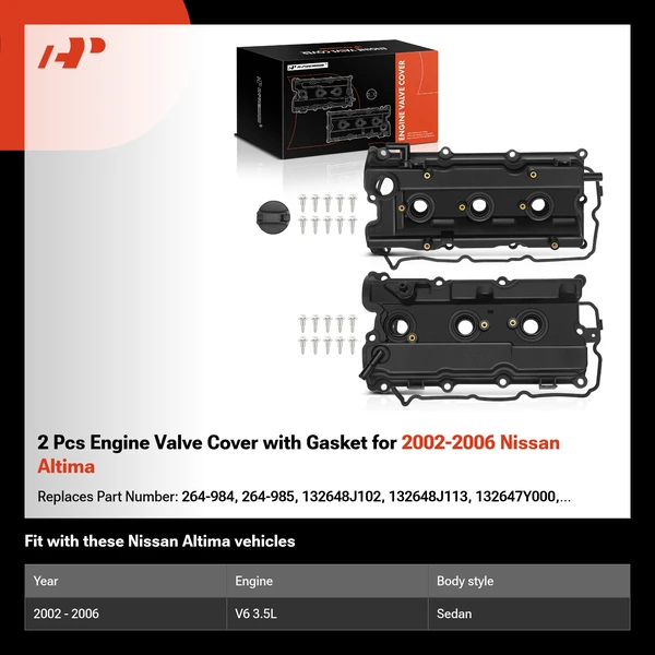 2 Pcs Engine Valve Cover with Gasket for 2002-2006 Nissan Altima