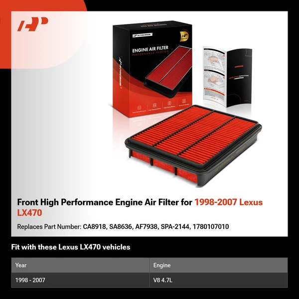 Front High Performance Engine Air Filter for 1998-2007 Lexus LX470