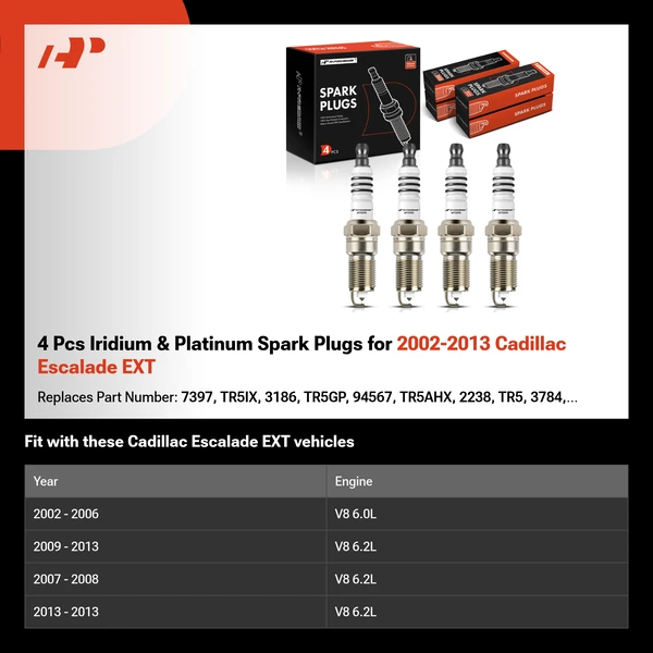 4 Pcs Iridium & Platinum Spark Plugs for 2002-2013 Cadillac Escalade EXT