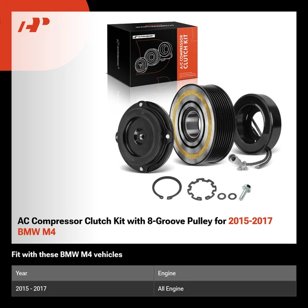 AC Compressor Clutch Kit with 8-Groove Pulley for 2015-2017 BMW M4