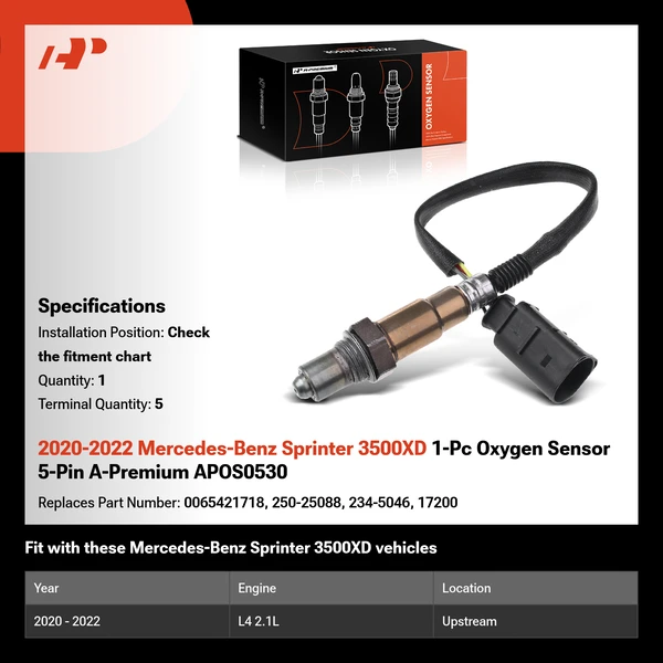 2020-2022 Mercedes-Benz Sprinter 3500XD 1-Pc Oxygen Sensor 5-Pin A-Premium APOS0530