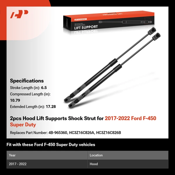 2pcs Hood Lift Supports Shock Strut for 2017-2022 Ford F-450 Super Duty