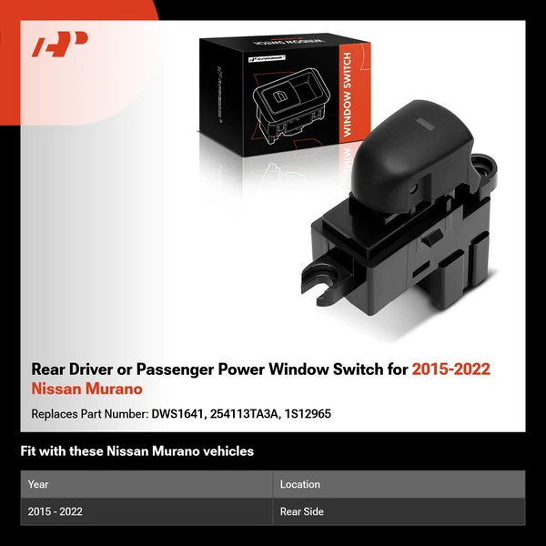 Rear Driver or Passenger Power Window Switch for 2015-2022 Nissan Murano