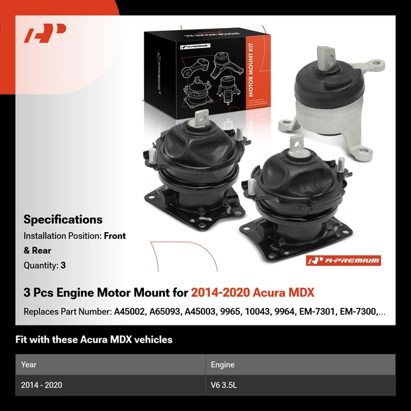 3 Pcs Engine Motor Mount for 2014-2020 Acura MDX