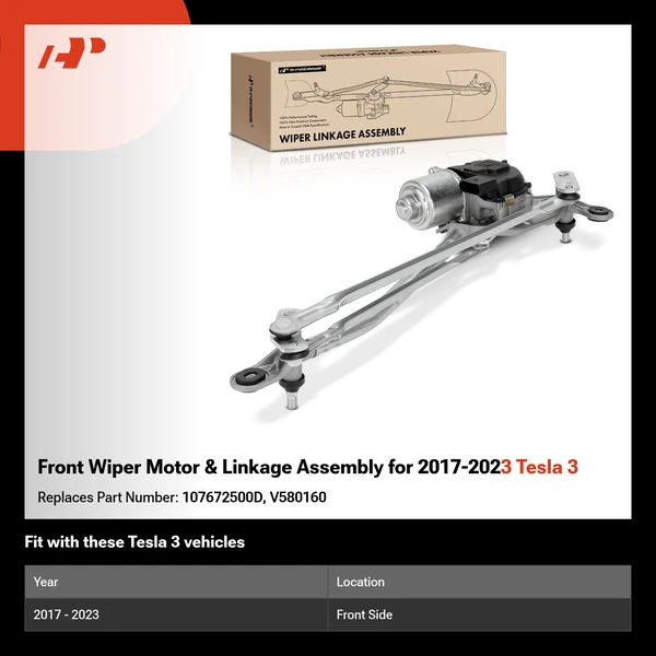 Front Wiper Motor & Linkage Assembly for 2017-2023 Tesla 3