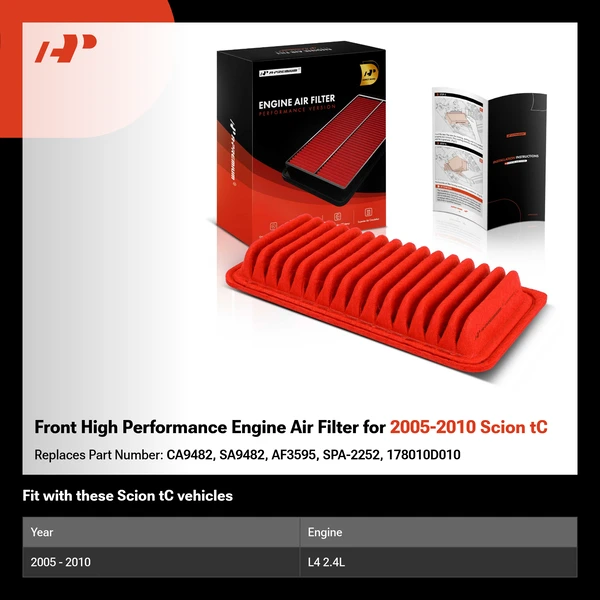 Front High Performance Engine Air Filter for 2005-2010 Scion tC