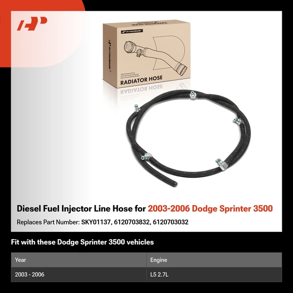 Diesel Fuel Injector Line Hose for 2003-2006 Dodge Sprinter 3500