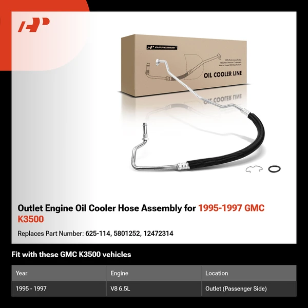 Outlet Engine Oil Cooler Hose Assembly for 1995-1997 GMC K3500