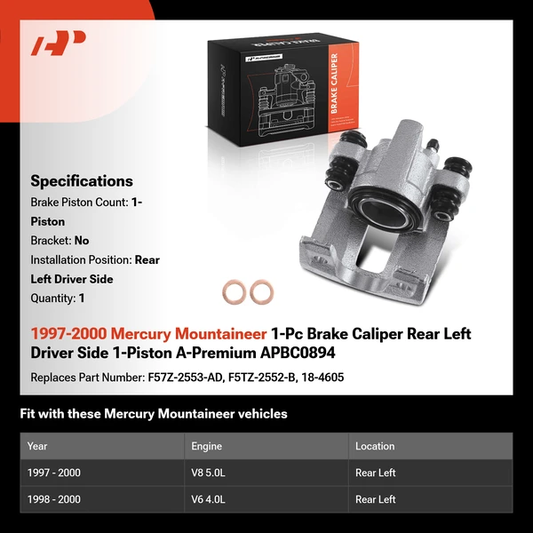 1997-2000 Mercury Mountaineer 1-Pc Brake Caliper Rear Left Driver Side 1-Piston A-Premium APBC0894