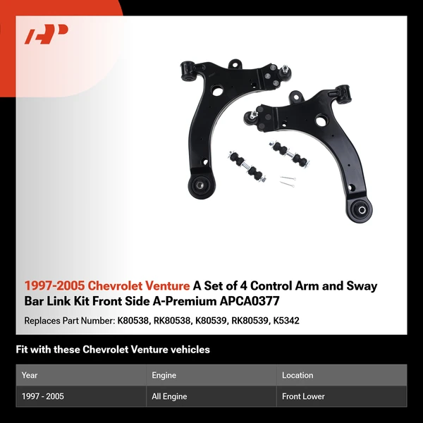 1997-2005 Chevrolet Venture A Set of 4 Control Arm and Sway Bar Link Kit Front Side A-Premium APCA0377