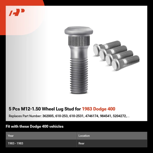 5 Pcs M12-1.50 Wheel Lug Stud for 1983 Dodge 400