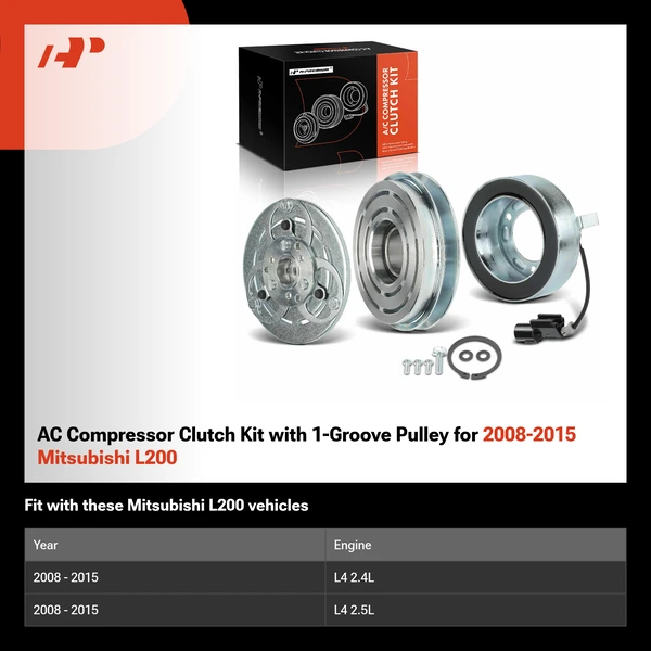 AC Compressor Clutch Kit with 1-Groove Pulley for 2008-2015 Mitsubishi L200