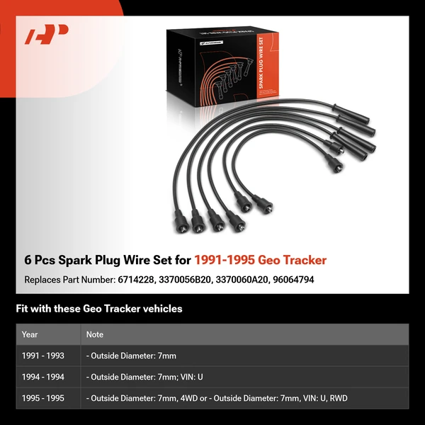 6 Pcs Spark Plug Wire Set for 1991-1995 Geo Tracker