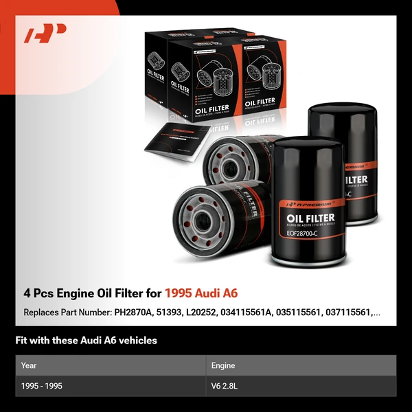 4 Pcs Engine Oil Filter for 1995 Audi A6