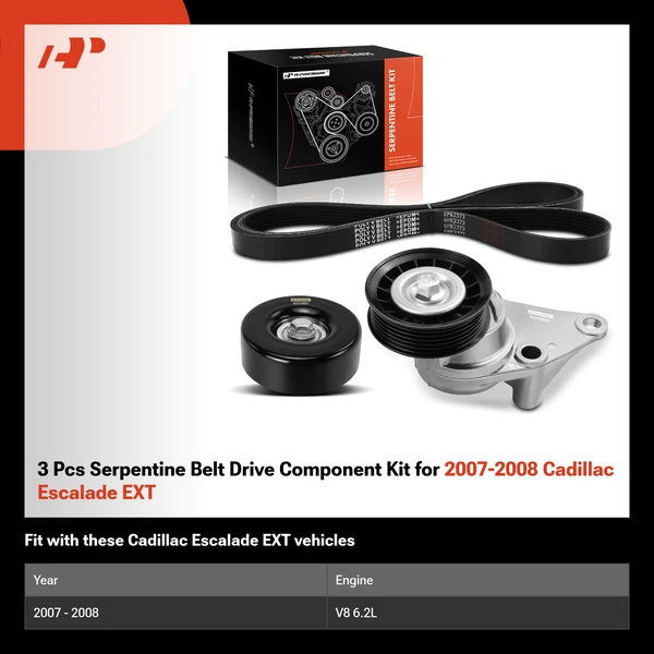 3 Pcs Serpentine Belt Drive Component Kit for 2007-2008 Cadillac Escalade EXT