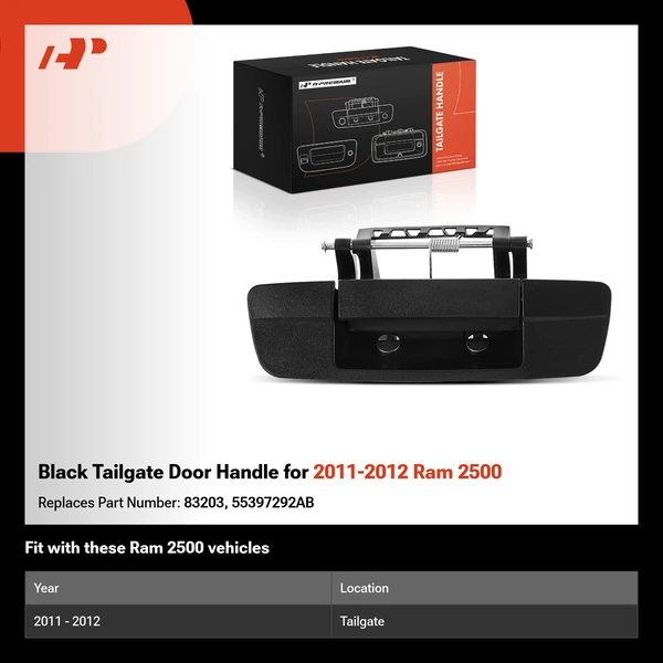 Black Tailgate Door Handle for 2011-2012 Ram 2500