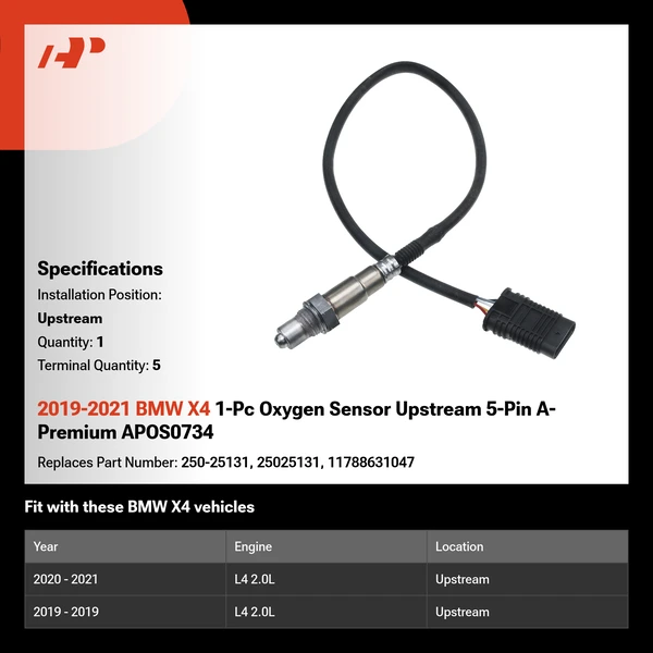 2019-2021 BMW X4 1-Pc Oxygen Sensor Upstream 5-Pin A-Premium APOS0734