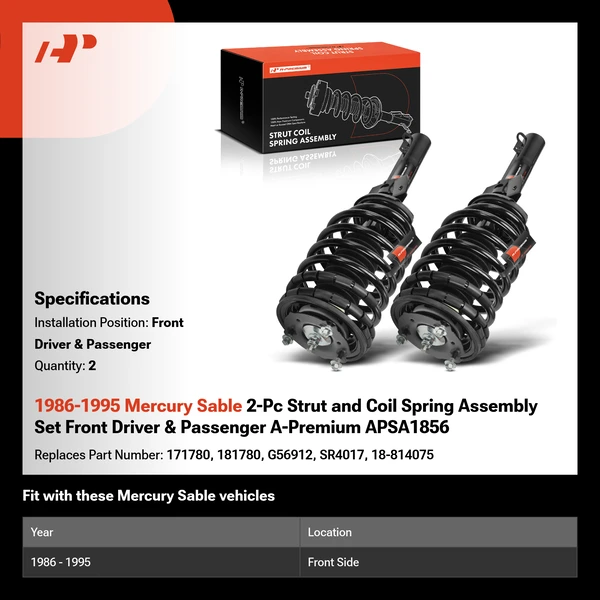 1986-1995 Mercury Sable 2-Pc Strut and Coil Spring Assembly Set Front Driver & Passenger A-Premium APSA1856