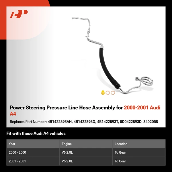 Power Steering Pressure Line Hose Assembly for 2000-2001 Audi A4