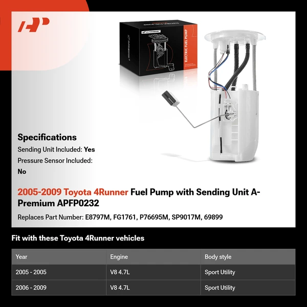 2005-2009 Toyota 4Runner Fuel Pump with Sending Unit A-Premium APFP0232